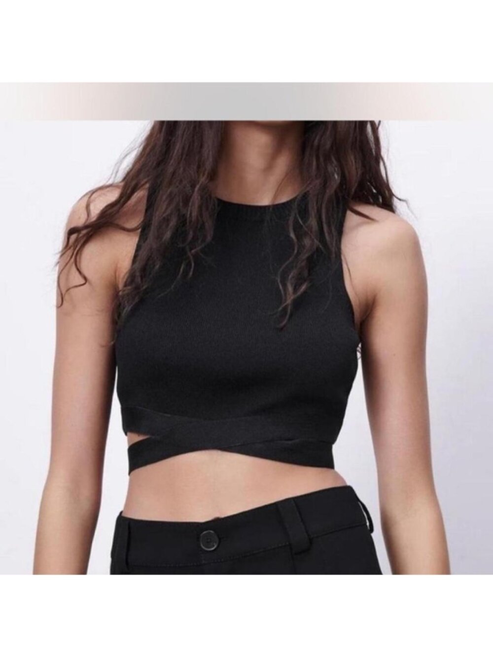 Zara black crop top with cut out back tank cami